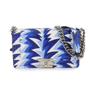 CHANEL BOY CHANEL Chain Shoulder Bag Leather Blue White A67086 90279107